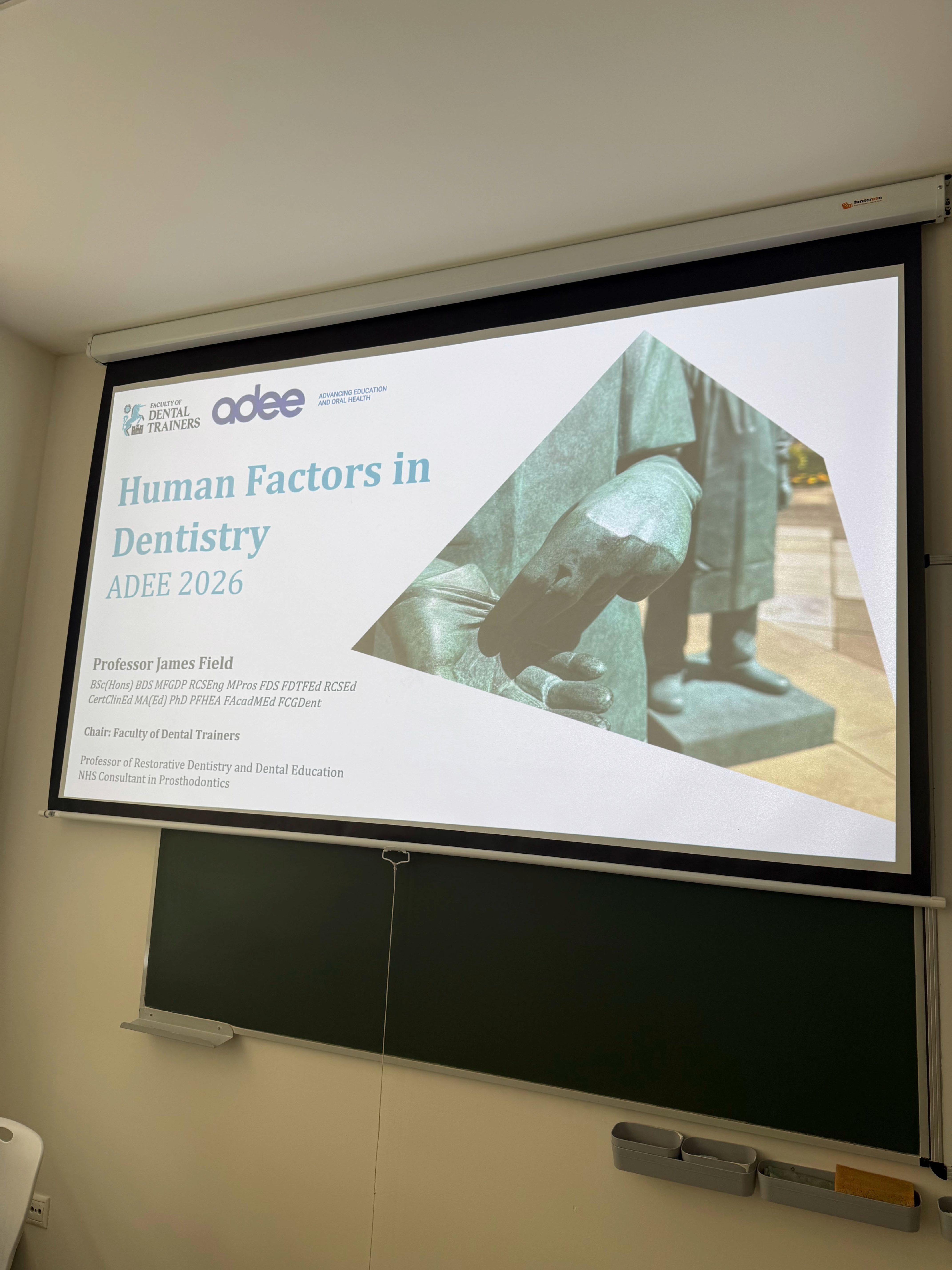 Opening Presentation Slide on Human Factors in Dentistry by FDT Chair Professor Field at ADEE 2026