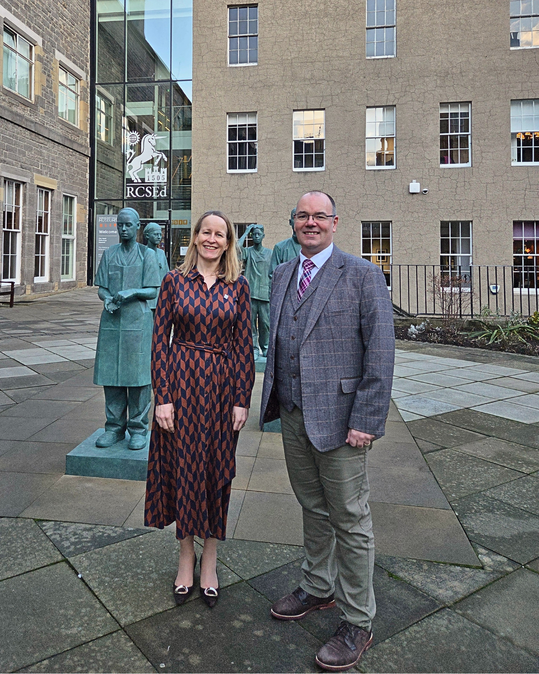 Anna Paisley, RCSEd Vice President meeting Alec Collie, Head of Medical (UK) for Wesleyan at the RCSEd campus in Edinburgh